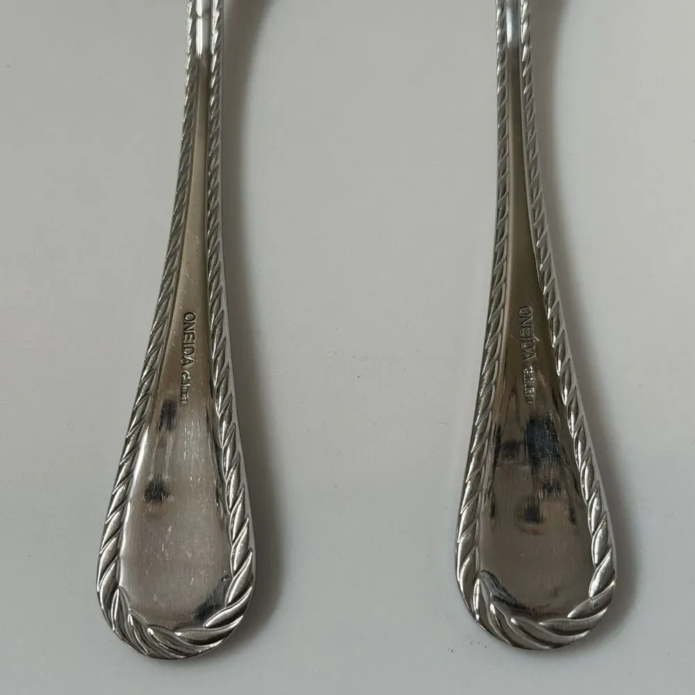 2pc Oneida Belmont-Lyons Soup Spoons 7 1/8” Stainless Glossy Rope Edge China